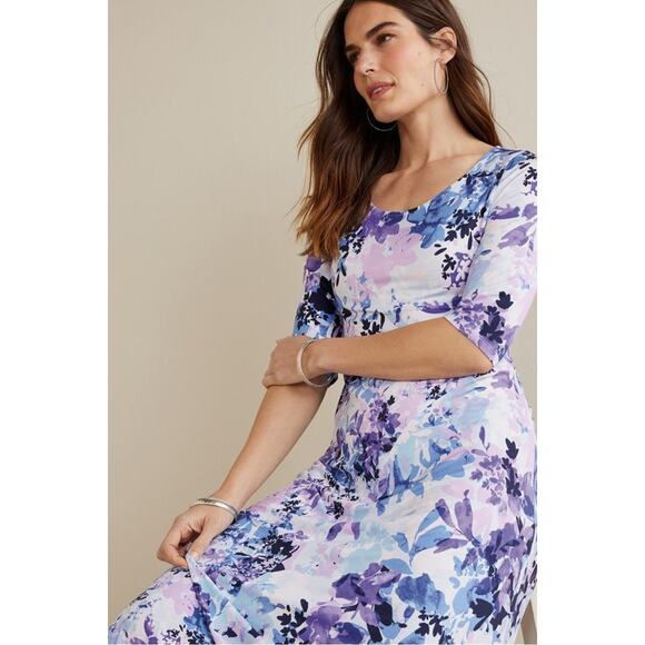 Soft Surroundings Vivienne Purple Blue Floral Maxi 1/2 Sleeve Dress New Plus 2X - Picture 11 of 12